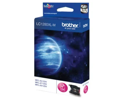 De Brother LC1280XLM is een hoog rendement magenta inktcartridge op pigmentbasis, ideaal voor scherpe en duurzame afdrukken tot 1200 pagina’s.