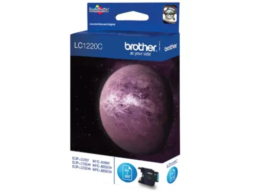 De Brother LC1220C is een cyaan inktcartridge in enkele verpakking, goed voor ongeveer 300 pagina’s en geschikt voor diverse Brother