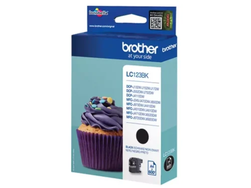 De Brother LC123BK is een zwarte inktcartridge op pigmentbasis die tot 600 pagina’s kan afdrukken. Deze enkele verpakking is geschikt