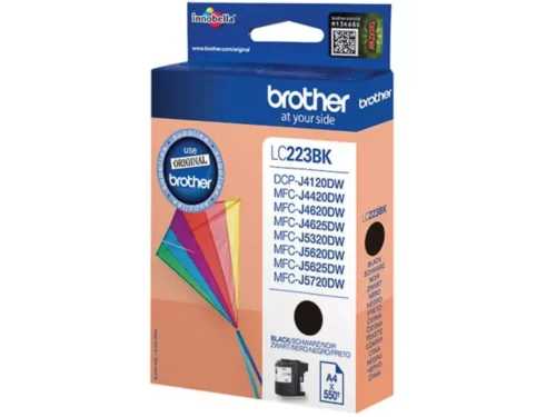 De Brother LC-223BK is een zwarte inktcartridge in enkele verpakking, goed voor circa 550 pagina’s. Deze Brother LC-223BK is compatibel