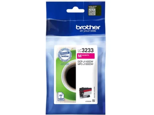 De Brother LC3233M is een magenta inktcartridge op pigmentbasis met normaal rendement, goed voor tot 1500 pagina’s. Deze losse verpakking