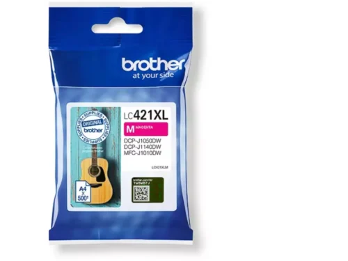 De Brother LC-421XLM is een magenta XL-inktcartridge met hoog rendement, goed voor circa 500 pagina’s. Deze losse verpakking is geschikt
