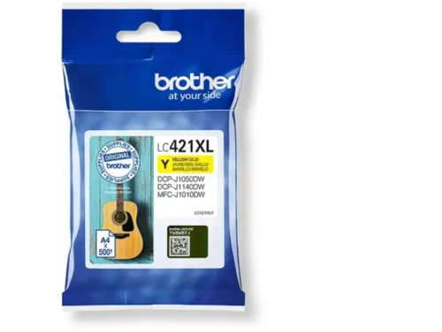 De Brother LC-421XLY is een gele XL-inkjetcartridge met hoge capaciteit, goed voor tot 500 pagina’s. Deze enkele verpakking is ideaal