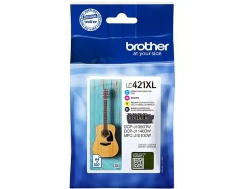 De Brother LC-421XLVAL is een handige XL multi-verpakking met zwarte, cyaan, magenta en gele inkt, goed voor tot 500 pagina’s