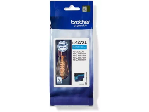 De Brother LC-427XLC is een cyaan inktcartridge met hoog XL-rendement en pigmentbasis, goed voor tot 5000 pagina’s. Deze enkele verpakking