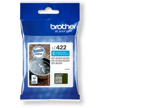 De Brother LC422C is een cyaan inktcartridge in enkele verpakking, goed voor tot 550 pagina’s en geschikt voor diverse Brother