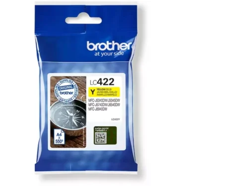 Brother LC-422Y is een gele inktcartridge in enkele verpakking, goed voor ongeveer 550 pagina’s. Deze Brother cartridge is geschikt voor
