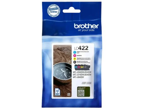 De Brother LC422VAL multi-verpakking biedt alles wat je nodig hebt voor heldere afdrukken in zwart, cyaan, magenta en geel. Met