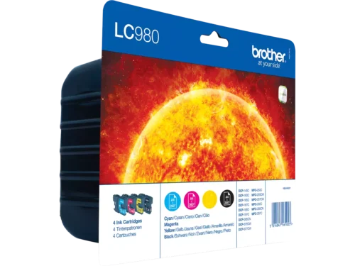 Brother LC980VALBP is een handige multi-verpakking met 4 cartridges in zwart, cyaan, magenta en geel, ideaal voor helder en betrouwbaar