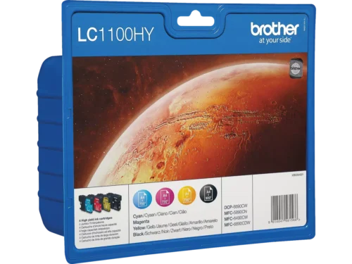 De Brother LC1100HYVALBP is een handige XL multi-verpakking met vier inktcartridges in zwart, cyaan, magenta en geel. Met een hoge