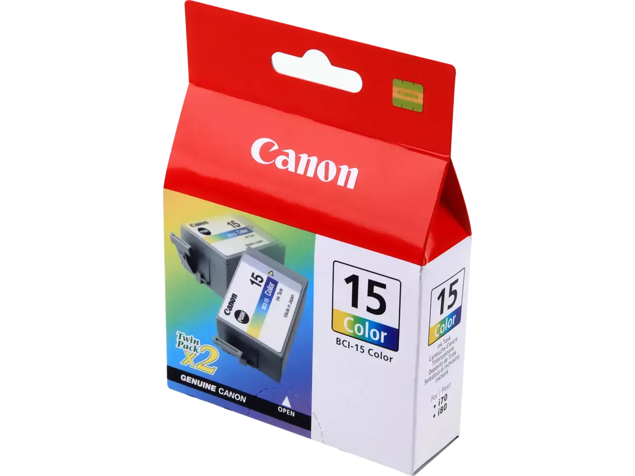 8191a002 canon bci15c nr.15 pixma inkt voor 2×50 pagina’s kleur De Canon 8191A002 kleureninkt levert heldere cyaan-, magenta- en geeltinten en is geschikt voor Canon Ink-Jet I 70 en I