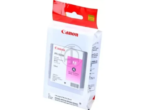 De Canon PFI-102M is een magenta pigmentinktcartridge van 130 ml, ontworpen voor scherpe en duurzame afdrukken. Deze cartridge is geschikt