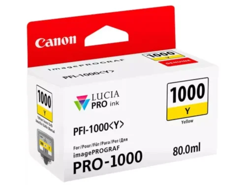 Canon 0549C001 gele pigmentinkt levert scherpe, duurzame afdrukken met een hoge opbrengst tot 3365 pagina’s. Deze 80 ml cartridge is