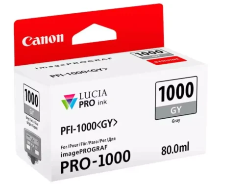 De Canon 0552C001 kleureninkt op pigmentbasis levert tot 1465 pagina’s en bevat 80 ml aan grijze inkt, ideaal voor de