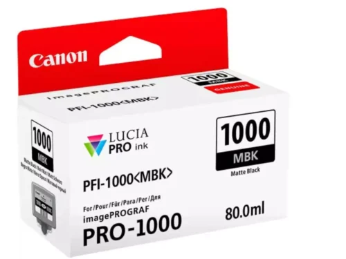 Canon 0545C001 is een hoogwaardige pigmentinkt in matzwart voor de Canon imagePROGRAF PRO-1000, met een royale inhoud van 80 ml.