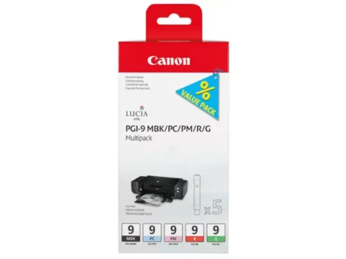 Canon 1034B013 is een multi-verpakking met 5 inkjetcartridges voor de Canon PIXMA PRO 9500 en PRO 9500 Mark II, met