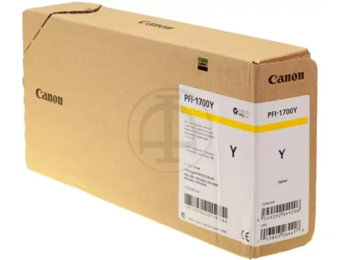 De Canon PFI-1700Y is een gele pigmentinktcartridge van 700 ml, ideaal voor professionele grootformaatprints met heldere en duurzame kleurweergave. Deze
