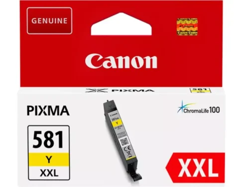 De Canon CLI-581XXL gele inktcartridge levert heldere, pigmentgebaseerde prints met een hoge opbrengst van 322 pagina’s. Deze enkele verpakking van