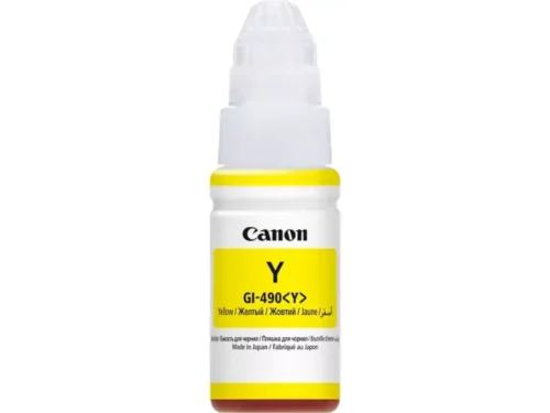 Canon GI-490Y is een gele inktcartridge van 70 ml voor diverse Canon PIXMA G-printers, ideaal voor heldere en consistente afdrukken.