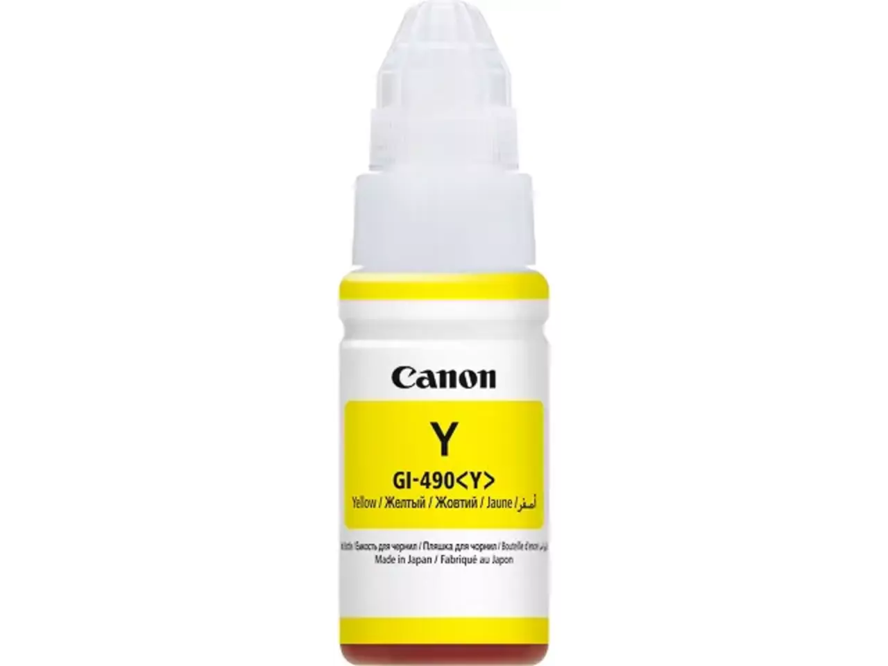 0666c001 Canon GI490Y Pixma inkt geel 7000 pagina’s 70 ml Canon GI-490Y is een gele inktcartridge van 70 ml voor diverse Canon PIXMA G-printers, ideaal voor heldere en consistente afdrukken.