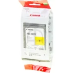 De Canon PFI-120Y is een gele pigmentinkt in een enkele verpakking van 130 ml, ideaal voor heldere en duurzame afdrukken.