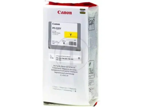 De Canon PFI-320Y is een gele pigmentinktcartridge van 300 ml, ideaal voor scherpe en duurzame afdrukken. Deze cartridge is geschikt