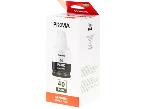 De Canon GI-40 originele zwarte inktcartridge levert betrouwbare, scherpe afdrukken voor Canon PIXMA-printers zoals de G5040, G6040 en GM2040. Dankzij