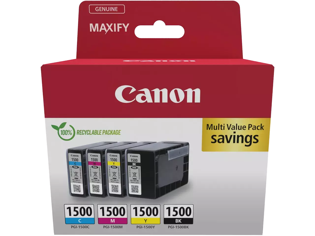 9218b006 canon pgi1500 maxify mb inkt cmyk voor canon printers Canon 9218B006 is een handige multi-verpakking met vier inktcartridges in zwart, cyaan, magenta en geel, speciaal geschikt voor diverse Canon