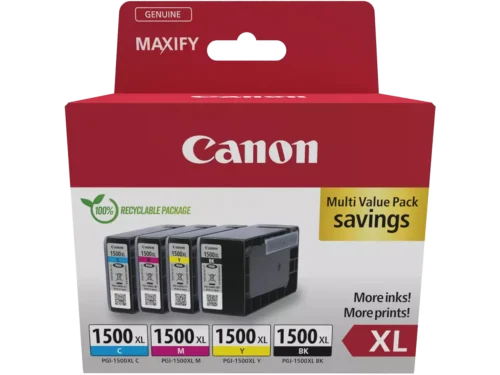 De Canon 9182B010 inktcartridgeset met hoog rendement levert scherpe afdrukken in zwart, cyaan, magenta en geel, ideaal voor dagelijks printgebruik.