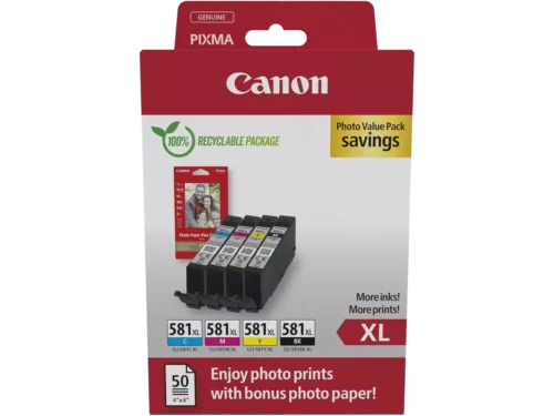 De Canon 2052C006 inkjet cartridge biedt hoog rendement in een handige photo value-verpakking met zwarte, cyaan, magenta en gele inkt.