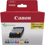 De Canon 0372C006 multi-verpakking bevat vijf inktcartridges in zwart, cyaan, magenta en geel, ideaal voor heldere en betrouwbare afdrukken. Deze