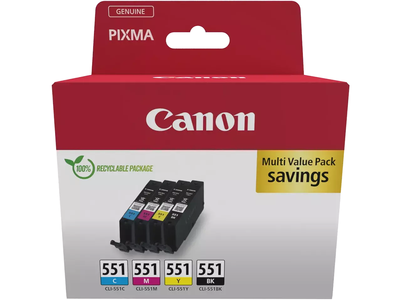 6509B016 Canon CLI551 Pixma inkt cartridges CMYK voor 495/316 pagina’s Canon 6509B016 is een handige multi-verpakking met vier inktcartridges in zwart, cyaan, magenta en geel, ideaal voor wie in één