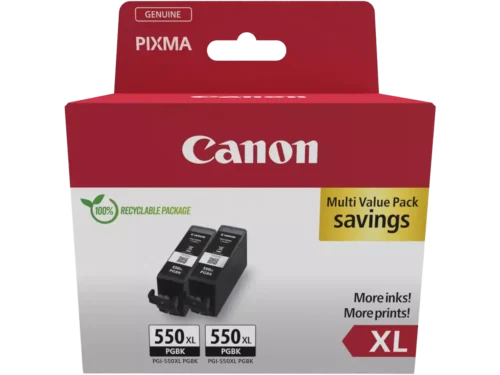 De Canon 6431B010 duo-verpakking bevat 2 zwarte cartridges en is ideaal voor wie handig en voordelig wilt inkopen. Dankzij de