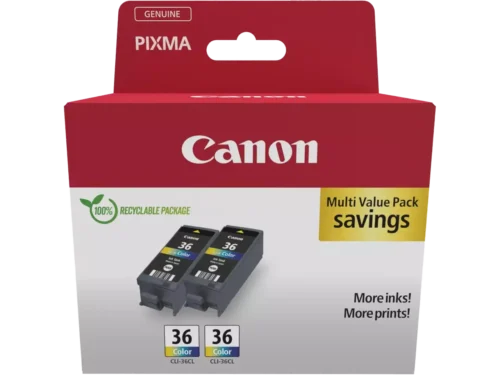 Canon 1511B025 is een praktische duo-verpakking met zwarte, cyaan, magenta en gele inkt, ideaal voor heldere en levendige afdrukken. Deze