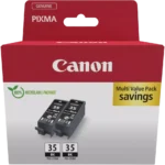 De Canon 1509B029 inktcartridge is een handige duo-verpakking met zwarte inkt, goed voor een hoge paginaopbrengst van 382 pagina’s per