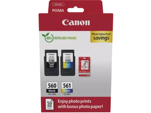 De Canon 3713C008 Photo Value-verpakking bevat zwarte, cyaan, magenta en gele inkt en is ideaal voor scherpe afdrukken en levendige