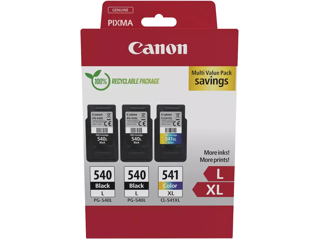 Canon Pixma MG inkt: 2x PG540L + CL541XL zwart-kleur De Canon 5224B017 multi-verpakking bevat twee sets in zwart, cyaan, magenta en geel en is geschikt voor diverse Canon PIXMA-printers.