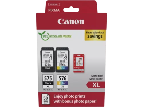 De Canon 5437C006 multipack met hoge XL-capaciteit levert scherpe afdrukken in zwart, cyaan, magenta en geel, ideaal voor dagelijks printen