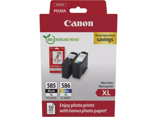 De Canon PG-585XL/CL-586 PVP biedt hoog rendement en levert scherpe zwart-witprints én levendige kleuren in een handige Photo Value-verpakking. Deze