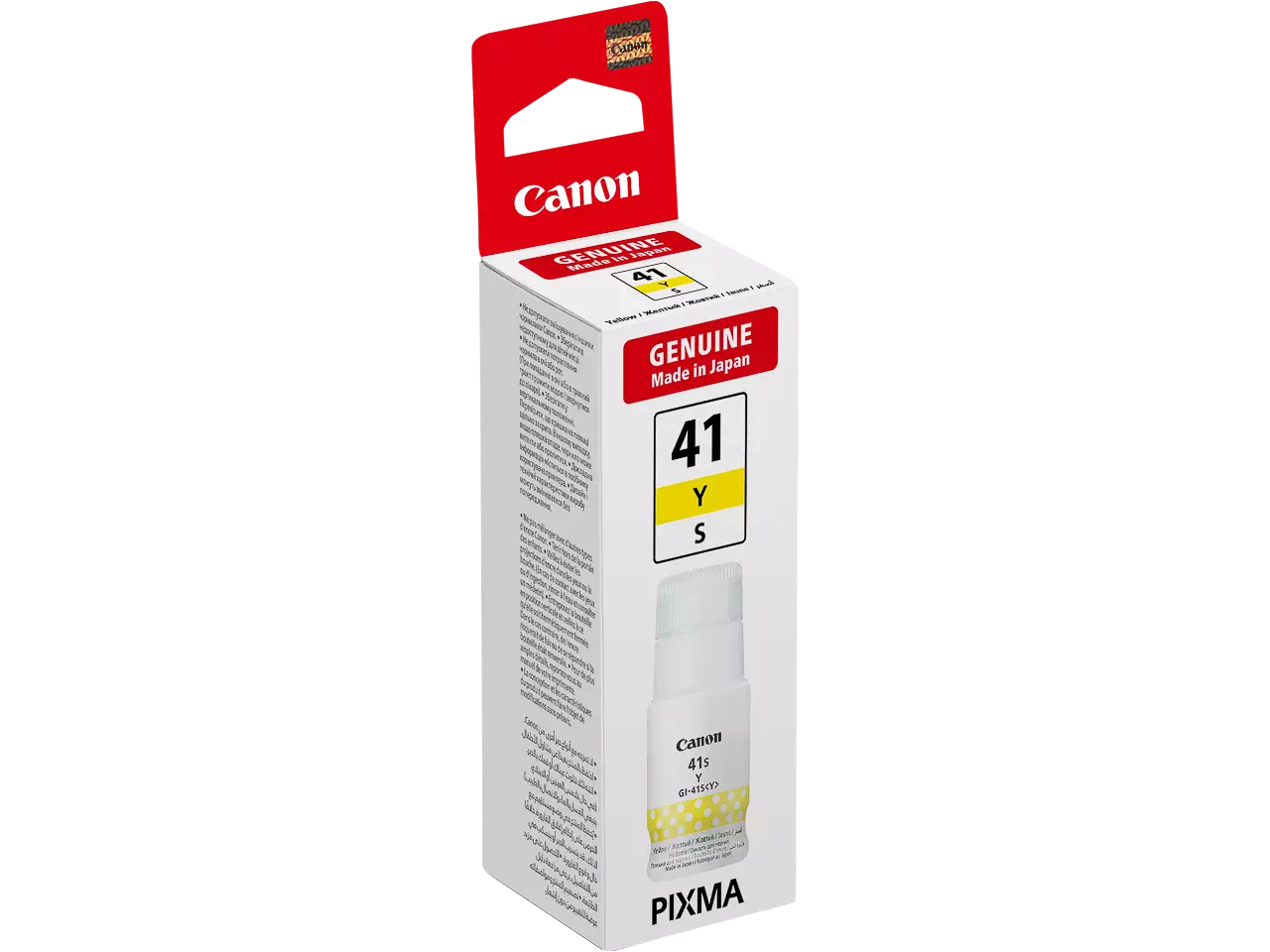 5876c001 canon gi-41s y emb pixma inkt geel 4400 pagina’s 40 ml De Canon GI-41S Y gele inktfles is een handige enkele verpakking met een hoge paginaopbrengst van 4400 pagina’s en 40