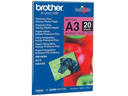 Brother BP71GA3 glanspapier in A3-formaat levert haarscherpe, levendige afdrukken met een professionele uitstraling. Dit 260 g/m² papier is ideaal voor