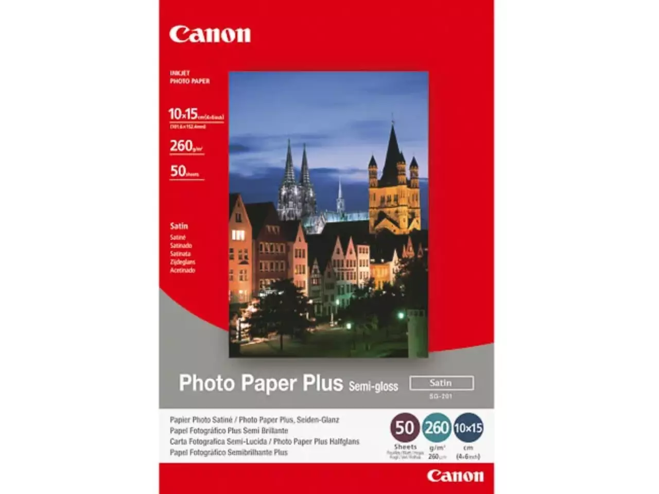 1686b015 canon foto kaarten 10x15cm 50 vel wit satin 260gr Canon 1686B015 is hoogwaardig fotopapier met een media gewicht van 260 g/m², ideaal voor scherpe en levendige afdrukken. Met 50