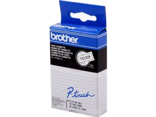 De Brother TC-201 is een praktische labeltape met zwarte tekst op een witte achtergrond, ideaal voor duidelijke en professionele etikettering.