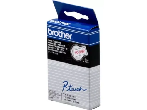 De Brother TC-292 tape is een praktische keuze voor duidelijke labels in rood op wit, met een tapebreedte van 9