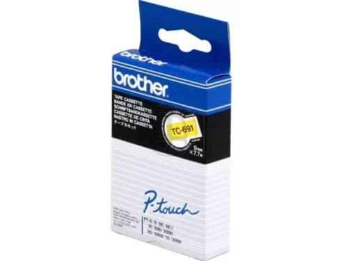 De Brother TC-691 is een praktische labeltape met zwarte tekst op gele achtergrond, ideaal voor duidelijke en goed leesbare labels.