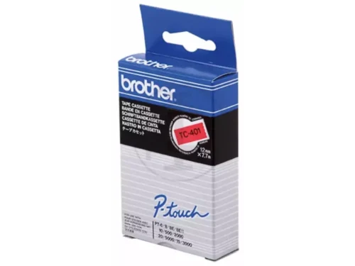 Brother TC-401 is een betrouwbare labeltape met zwart-op-rood afdruk, ideaal voor duidelijke en opvallende labels. Deze Brother TC-401 tape is
