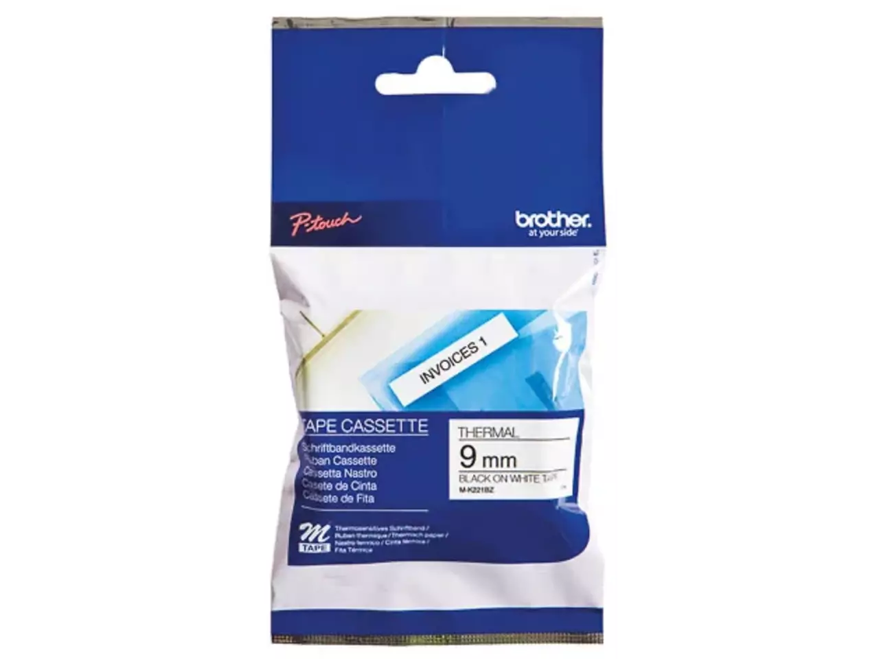 Mk221bz Brother PT labeltape 9mm wit zwart 8 meter niet gelamineerd De Brother M-K221BZ is een compacte labeltape met zwart-op-wit afdruk, ideaal voor duidelijke en professionele labels. Met een breedte van