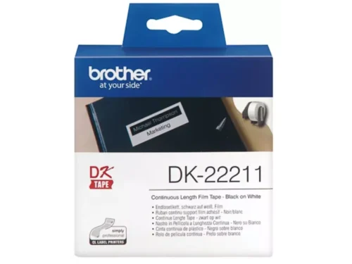 Brother DK-22211 is een veelzijdige labeltape met zwarte tekst op wit, ideaal voor duidelijke en professionele labels. Dankzij de compatibiliteit