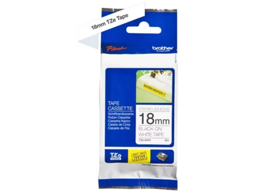 De Brother TZE-S241 is een duurzame labeltape met zwarte tekst op wit, ideaal voor scherpe en professionele labels. Met een