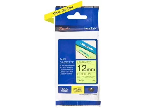 De Brother TZE-C31 is een zwarte TZ-tape van 1,2 cm breed en 5 meter lang, geschikt voor een groot aantal
